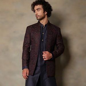 Maroon Embellished Bandhgala Jacket With Kurta Set